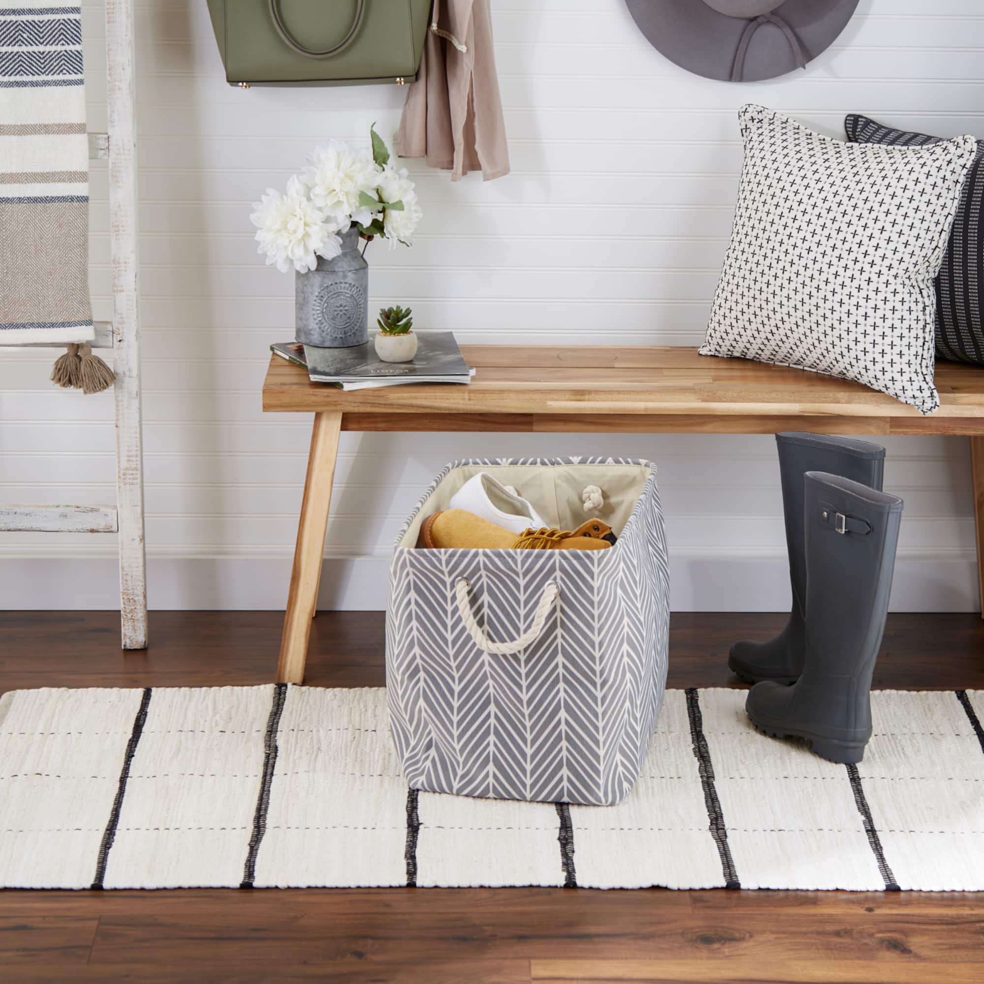 DII® Large Gray Herringbone Rectangle Fabric Bin